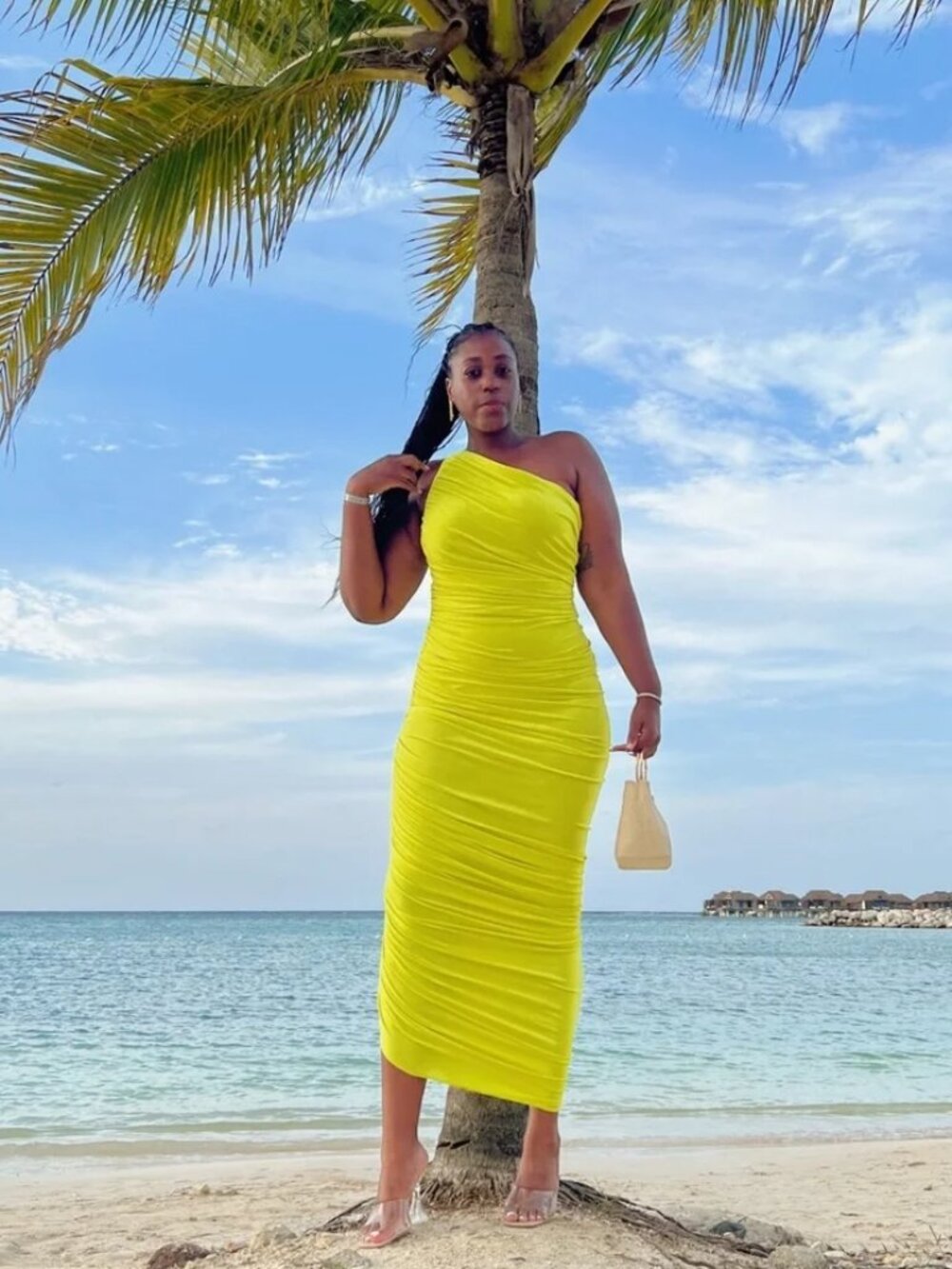 New NORMA KAMALI Acid Neon Lemon Lime Diana Maxi Gown XS $275